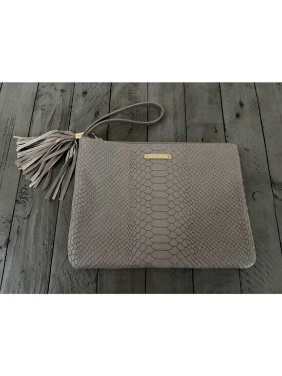 GiGi New York Handbags - GiGi New York All-in-One Leather Clutch with Tassel Embossed Python Driftwood